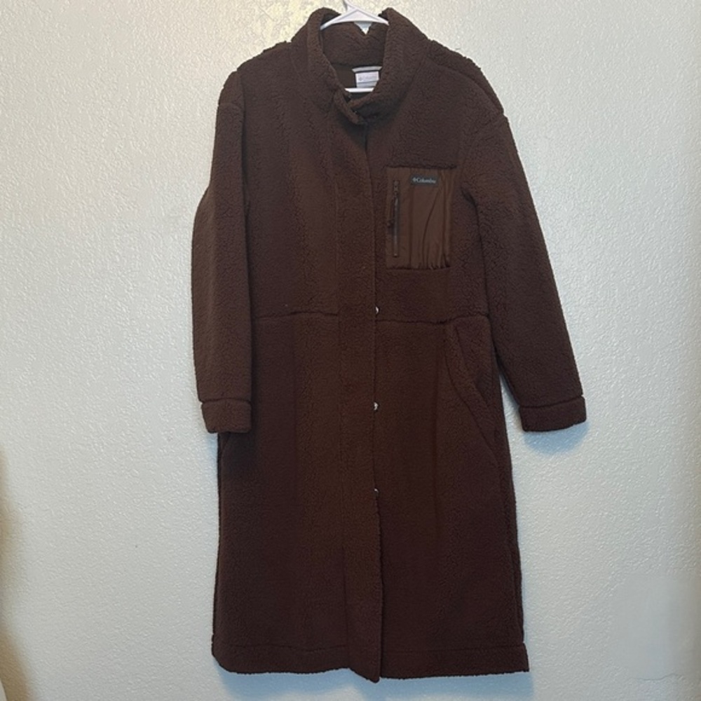 Columbia Brown Long Fleece Sherpa Coat NWOT L